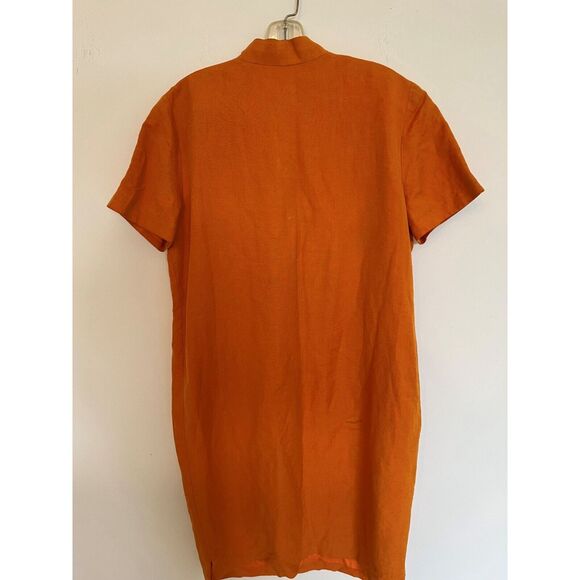 Maggy London Women's Size 12 Linen/Rayon Pumpkin Sheath Dress w Pineapple Button - Picture 3 of 10